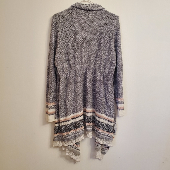 Absolutely Famous Cardigan Knitted Open Front Waterfall Pink Gray Crem Lace XL - Picture 9 of 13